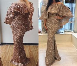 2019 Sparkly Rose Gold Sequined Evening Dresses Off Shoulder Mermaid Prom Dress Long Formal Party Pageant Gown39367466995197