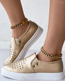 Casual Shoes Sneakers Women's Hollow Out Eyelet Breathable Slip-On Mid Heel Flats Outdoor Zapatos