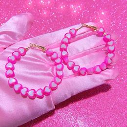 Charm Y2k Accessories Pink Peach Heart Hoop Earrings Korean Fashion Kawaii Aesthetic Earrings for Women 2000s Jewellery Vintage Ear Ring Y240423