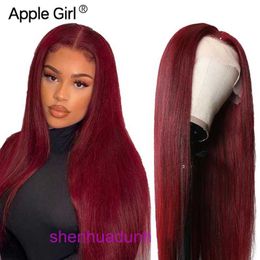 99j hand woven real human lace wig hair headband long all red