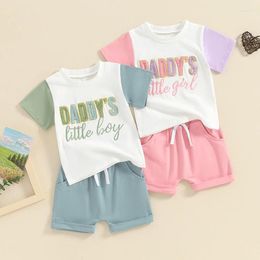 Clothing Sets Toddler Boys Girls Summer Outfits Fuzzy Letter Embroidered Contrast Color Short Sleeve T-Shirts Tops Shorts 2pcs Clothes Set