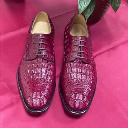 Dress Shoes Authentic Crocodile Skin Lace-up Deep Red Men's Wedding Genuine Exotic Alligator Leather Handmade Male Oxford