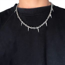 Necklaces Stainless Steel Chains Rivet Choker Necklace for Men Hiphop Punk Neck Jewellery Short Collar Chain With Pendant Gothic Accessories