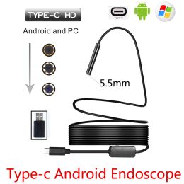 Cameras 5.5mm Usb Typec Android Endoscope Camera Flexible Snake Usb Type C Hard Wire 1m 3m 5m 7m 10m Cable Inspection Camera Borescope