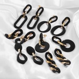 Earrings Trendy Geometric Golden Matte Black Acrylic Chain Clip on Earrings Long Exaggerated No Pierced Women's Jewelry 2023 Wholesale