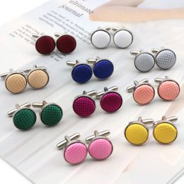 Links Mens Solid Colour Plaid Cufflinks Peach Grey Pink Bule Brand Cuff Buttons Wedding Metal Classic Simple Design Gentleman Cufflink