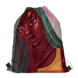 Drawstring HYCOOL Women Bags Fashion Black African Girl Rose Tattoo Pattern Girls Beach String Bag Kids Mini Storage Backpack