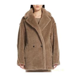 Women's Coat Cashmere Coat Luxury Coat MAX Maras Womens Camel Fabric Wool Blended Polo Collar Long Sleeved Double Breasted Coat