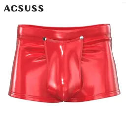 Underpants Men Glossy Patent Leather Boxer Shorts Zipper Button Open Crotch Panties Underwear Sissy Gay Fancy Rave Party Nightwear Clubwear