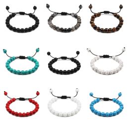 Strands 8mm Beads Adjustable Couples Bracelets Black White Braiding Macrame Lovers Bracelet For Women Men Jewelry