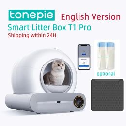 Boxes English Version Tonepie 65L Automatic Smart Cat Litter Box Self Cleaning Fully Enclosed Cats Litter Box Pet Toilet Litter Tray