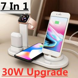 Chargers NEW 30W 7 in Wireless Charger Stand Pad For iPhone 13 12 11 X Apple Watch Fast Charging Dock Station for Airpods iWatch 7 6