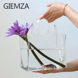 GIEMZA Nordic Transparent Acrylic Fashion Womens Bag Vase Shopping Basket Decoration Light Luxury Living Room Fish Tank Flower 240415