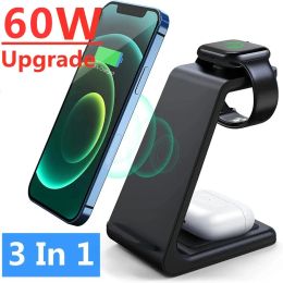Chargers 60W 3 in 1 Wireless Charger Stand Fast Charging Dock Station for iPhone 14 13 12 11 Pro Max Apple Watch 8 7 IWatch Airpods Pro