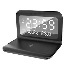 Clocks LED Electric Alarm Clock With Wireless Charger Desktop Digital Despertador Thermometer Clock HD Mirror Clock Watch Table Decor