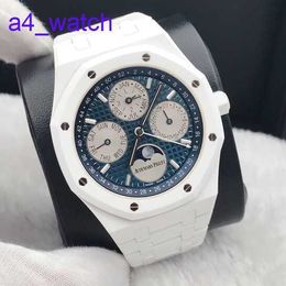 Modern AP Wristwatch Royal Oak Series 26579CB White Ceramic Blue Dial Back Through Perpetual Calendar Men's Fashion Leisure Business Sports Mechanical Watch