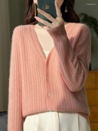 Women's Knits Spring And Autumn Thin Merino Wool Cardigan V-neck Bottoming Shirt Knitted Seamless Outer Tower