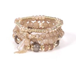 Strands 4Pcs/Set Boho Colourful Beads Bracelet Set For Women Fashion Tassel Charm Glass Beaded Chain Wristband Female Jewellery Gift