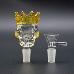 Glass Tobacco Bowl Heavy Thick Skull With Crown 14mm 18mm Male Joint Slide Bowl Piece Accessories For Bongs Water Pipes Custom Smoking Bowls