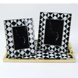 Frames Black And White Geometric Po Gold-plated Frame TV Cabinet Desk Decoration Ornaments Family Portrait