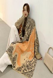 Women Fashion Long Scarf Imitate Cashmere Kerchief Luxury Horse City Print Winter Warm Shawl Large Blanket Stole 19060cm7281013