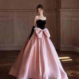 princess satin Prom Dresses 2024 Luxury black off shoulder ball gown Long Formal Party Evening Gowns big bow for Black Girls bridesmaid dress special occasion dress