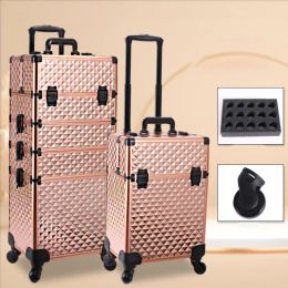 Carry-Ons Professional Manicure Suitcases Travel Multilayer Large Capacity Makeup Valises Aluminium Luggage With Wheels Trolley Tool Box