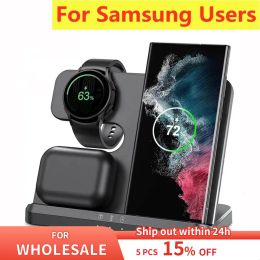 Chargers 3 in 1 Wireless Charger Stand For Samsung S22 S21 S20 S10 Ultra Note Galaxy Watch 5 4 Active Buds 15W Fast Charging Dock Station