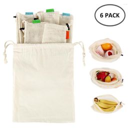 Drawstring 6pcs/set Premium Cotton Mesh Produce Bags Reusable Washable Storage Bag For Shopping Grocery Fruit Vegetable