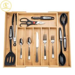 Drawers 6/7/8/9grids Bamboo Drawer Organiser Adjustable Storage Tray Knife Storage Box and Drawer Insert Box for Utensils Cutlery Craft