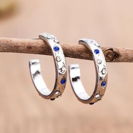 Stud Earrings Retro Silver Colour Moon For Women Vintage Round Shape Rhinestone Ladies Jewellery Studs