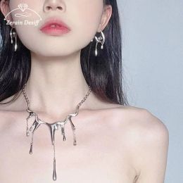 Necklaces Titanium Steel Liquid Irregular Fringe Necklace for Girls Love Earrings Fashion Accessory Choker Jewellery Set