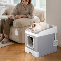 Boxes Foldable Cat Litter Box Large Pet Toilet+Cat Sand Shovel Easy Clean Leakproof Enclosed