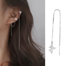 Earrings Fashion Design Silver Colour Zircon Long Ear Wire Chain Earrings Wave Heartbeat Ear Cuff Clip On Earring for Women Girl Gift