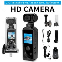 4K HD Pocket Action Camera 270° Rotatable Wifi Mini Sports with Waterproof Case for Helmet Travel Bicycle Driver Recorder 240407