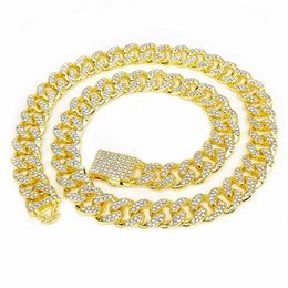 Dense Diamond Mens 12.5mm Spring Buckle Cuban Chain Necklace with Hip-hop Trendsetter Personality