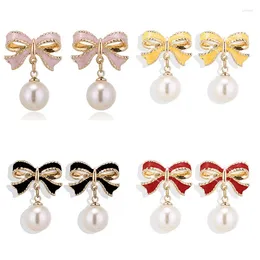 Stud Earrings Elegant Bowknot Pearl Drop For Women Girls Sweet 5 Colours Dangle Jewellery Wedding Party Prom Ear Pierced Gifts