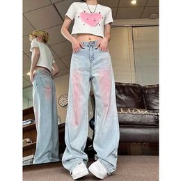 Frauen Jeans Y2K Baggy Jeans Blau für Frauen Sommer hohe Taille Graffiti Purple Straight Hosen Freizeit Mode Jeanshose y240422