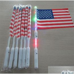 Banner Flags Hand Led American 4Th Of Jy Independence Day Usa Patriotic Days Parade Party Flag With Lights S Drop Delivery Home Gard Dhro7