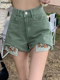 Denim Shorts Women S-4XL Patchwork Embroidery Fashion Summer High Waist All-match Loose Ripped Ulzzang Streetwear Simple Female 240418