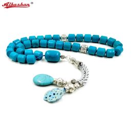 Clothing ALBASHAN Tasbih Gemstone Natural Turquoise Muslim Prayer Beads Misbaha