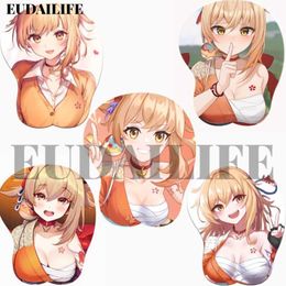 Mouse Pads Wrist Rests Yoimiya Genshin Impact Game 3D Mouse Pad Hand Wrist Rest Mousepad Silicone Breast Oppai Soft Mouse Mat Office Work Otaku Gift Y240423