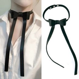 Clips Black Series Leather Bow Knot Choker Necklace Collar Elegant Punk Bow Tie Neckcloth Clavicle Chain Women Clothing Accessories