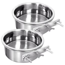 Feeding 2pcs Safe Dog Water Bowl Anti Slip Hanging Practical Screw Fited Stainless Steel No Spill Durable Cat Cage Drinking For Crate