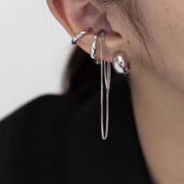 Earrings 4PCS/SET New Design Gold Silver Color Metal Geometric Irregular Tassel Chain Clip Earrings for Women Non Pierced Ear Cuff 2023