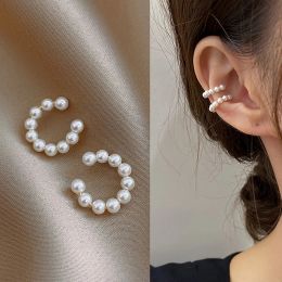 Earrings Pearl Ear Cuff Clip Earrings NonPiercing Bone Cshaped Ear Ring Without Puncture Minimalist Earrings for Women Fashion Jewelry
