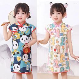Girl Dresses Chinese Style Cheongsam For Girls 2024 Summer Children Casual Baby Princess Party Holidays Clothes Toddler Costume