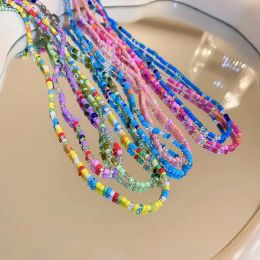 Necklaces Dopamine Colour Rice Bead Necklace for Women Simple Fashion 2024 New Collarbone Chain Sweet Cute Fairycore Jewellery Date Nights