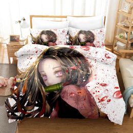 sets Kamado Nezuko Bedding Set Anime Demon Slayer 3d Printed Duvet Covers Pillowcases Comforter Bedding Set Bedclothes Bed Linen 01