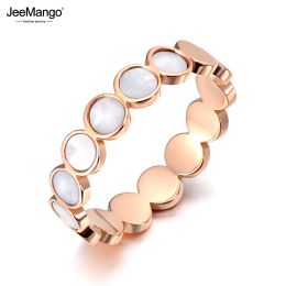 Bands JeeMango New Titanium Stainless Steel Fine Brand White Shell Rings Bridal Wedding Geometric Ring Jewelry For Women Girls JR19113